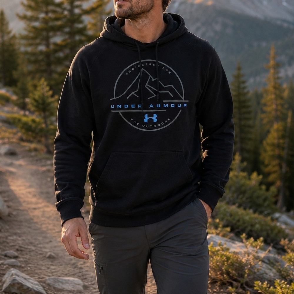 Under Armour Outdoors Mountain Graphic Hoodie Black Pullover Sweatshirt M/L